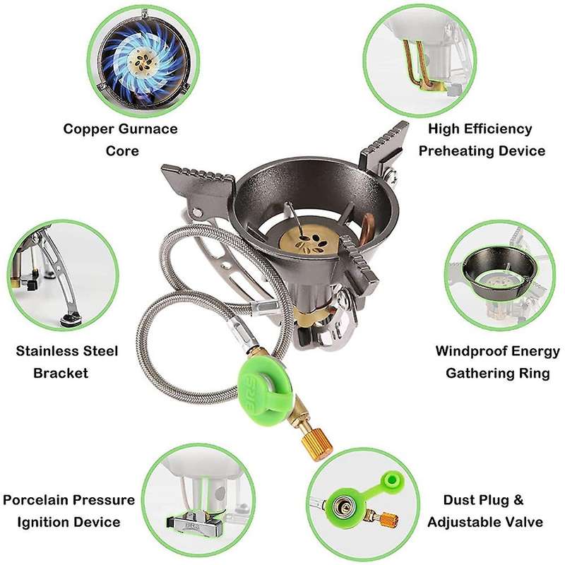 Windproof Camping Stove,3240w Portable Foldable Butane/propane Backpacking Stove with Piezo Igniti