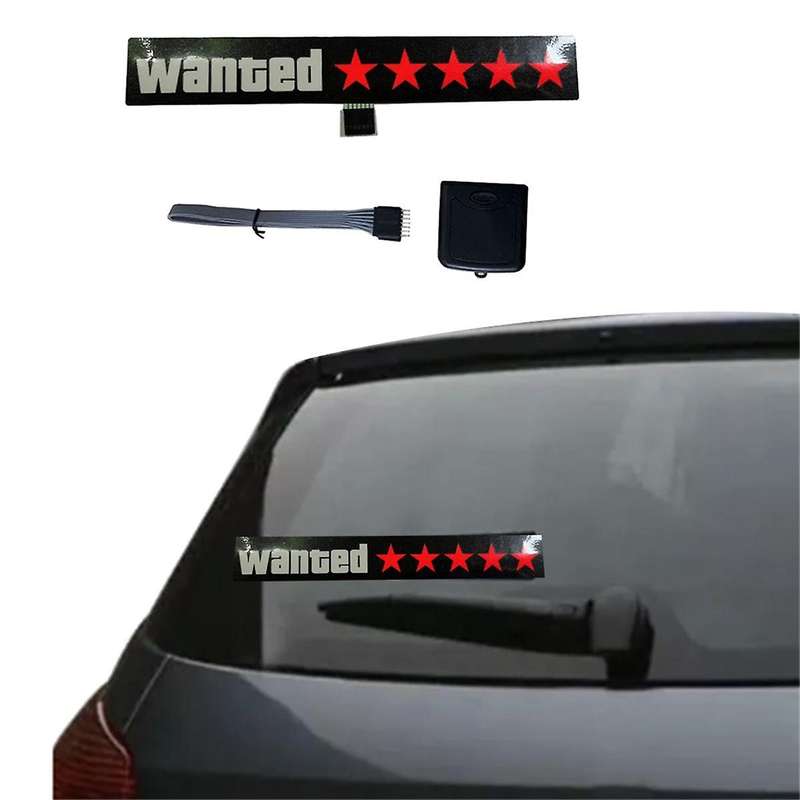 Windshield Electric 5Stars Wanted Car LED Window Stickers Blue Red Light Up for JDM Glow Panel Deco