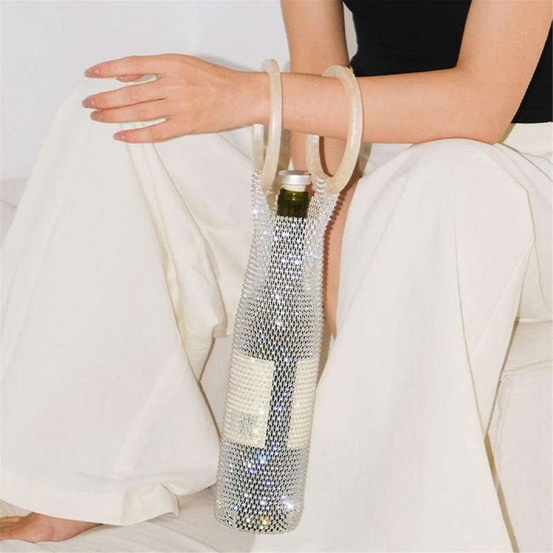 Wine Bag, Elastic Net Sturdy Handle Wedding Gift, Sparkly Beautiful Reusable Wine Bag for Wedding Bi