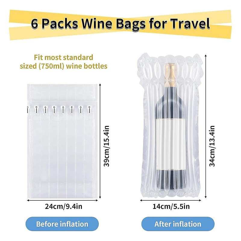 Wine Bottle Travel Protector Bags, 20 Packs Inflatable Wine Bags for Travel with Reusable Pump, Infl
