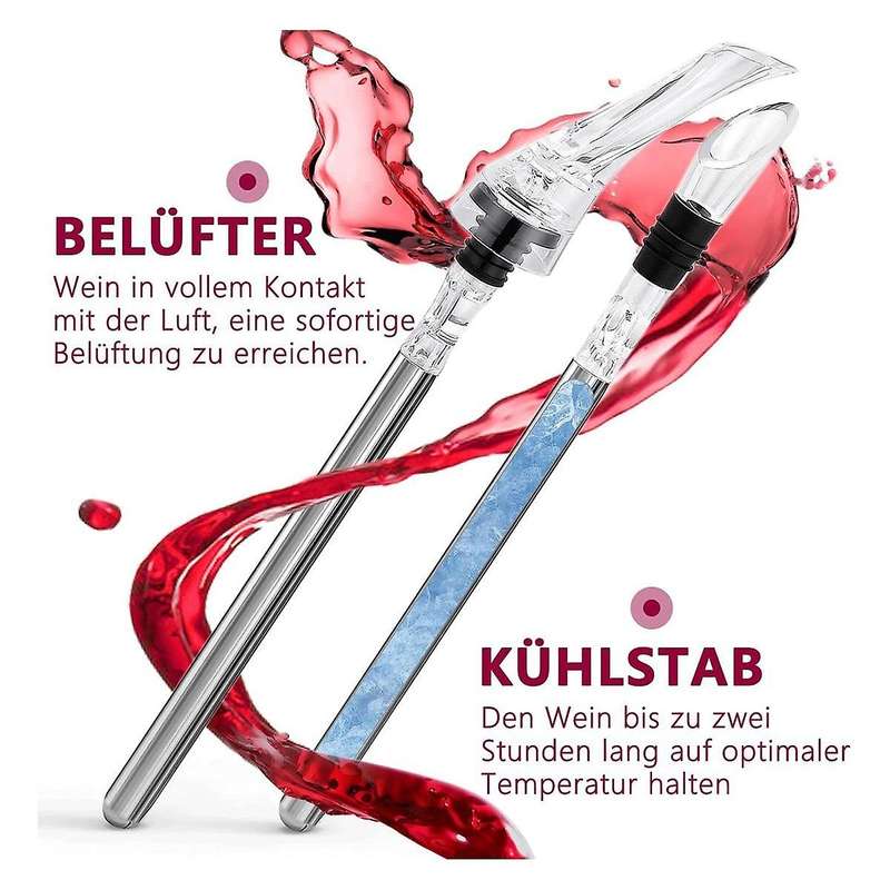 Wine Cooling Stick, Wine Cooler Stick Set Including 2 Different Decanters + 2 Pieces Stainless Steel