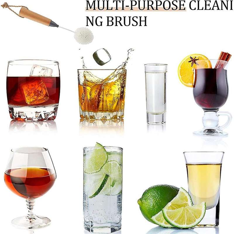 Wine Glass Cleaning Brush Flute and Stemware Brush Non Scratch Foam Bristle Brush with Wooden Handl