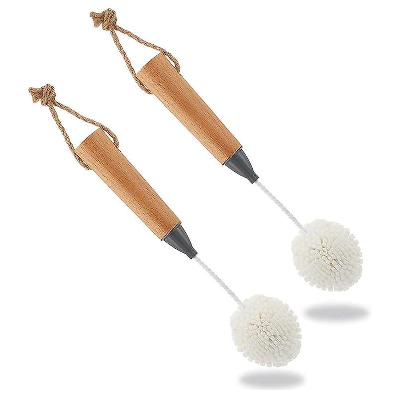 Wine Glass Cleaning Brush Flute and Stemware Brush Non Scratch Foam Bristle Brush with Wooden Handl