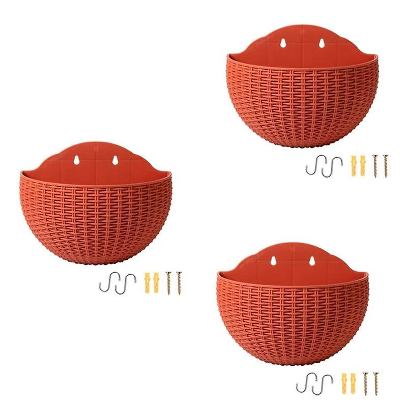 Wine Red Wall Flower Pots Wall-Mounted Flower Pots Semi-Circular Fence Flower Pots with Drainage Hoo