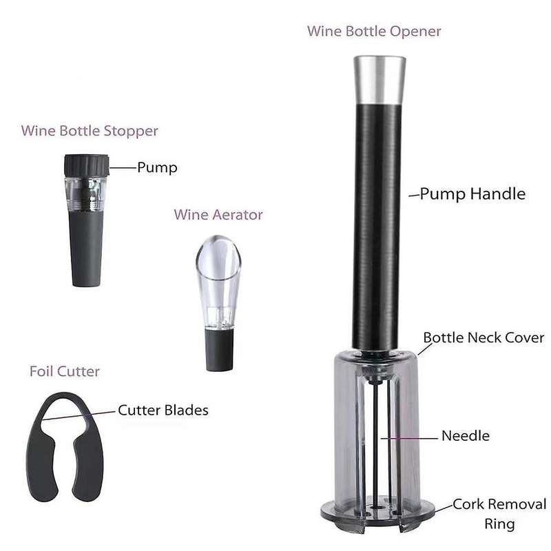 Wine Opening Set Air Pressure Pump Wine Bottle Opener, Easy Cork Remover Corkscrews Wine Opener Gift