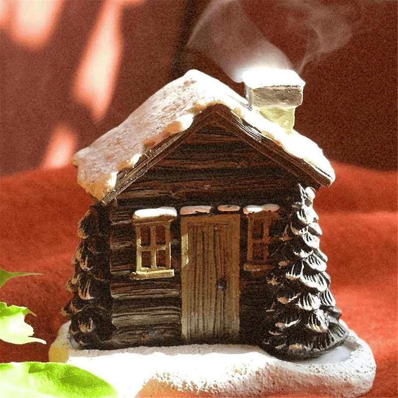 Winter Wooden Cottage Incense Burner Winter Chimney Hut Incense Cone Burner Table Decor