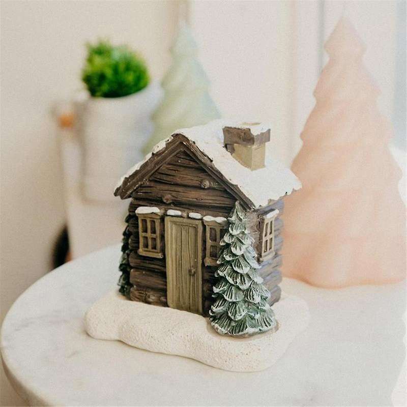 Winter Wooden Cottage Incense Burner Winter Chimney Hut Incense Cone Burner Table Decor