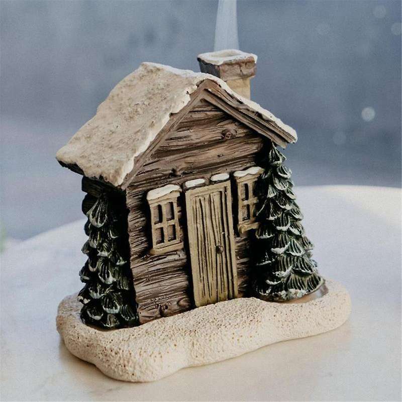Winter Wooden Cottage Incense Burner Winter Chimney Hut Incense Cone Burner Table Decor