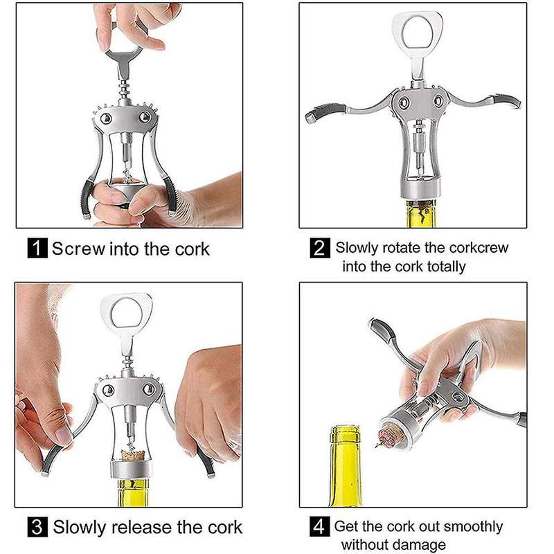 Wing Corkscrew Cork Remover, Premium Red Wine Beer Bottle Opener, Reusable Wine Bottle Accessories