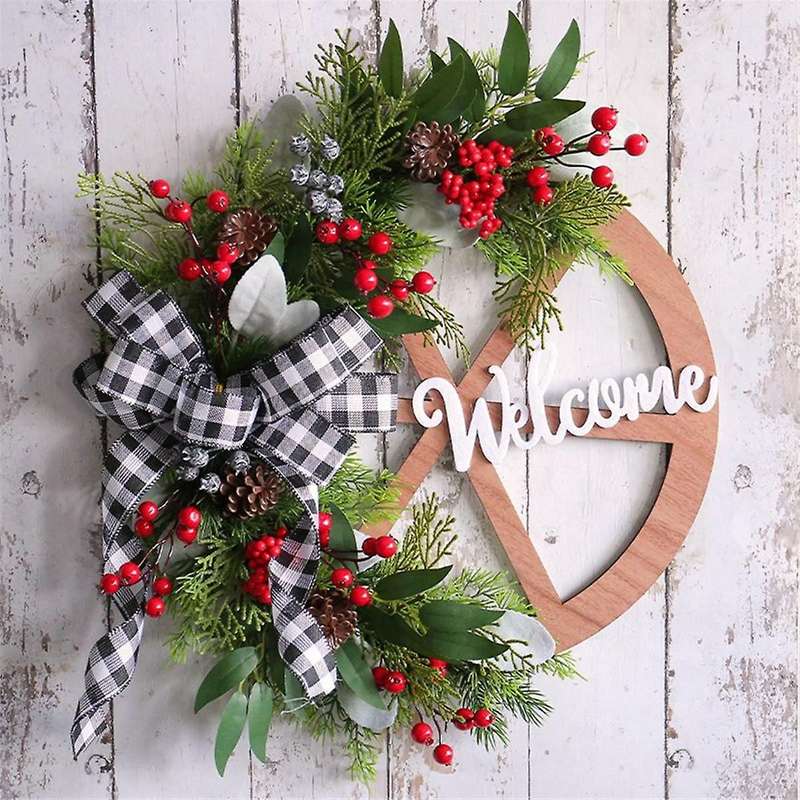 Winter Wreath-farmhouse Wagon-wheel Christmas Wreath for Front Door Porch Outside Vintage Wall Decor