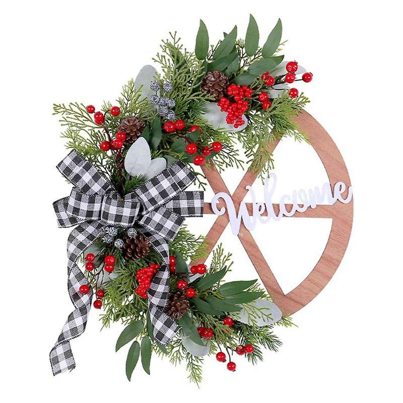 Winter Wreath-farmhouse Wagon-wheel Christmas Wreath for Front Door Porch Outside Vintage Wall Decor