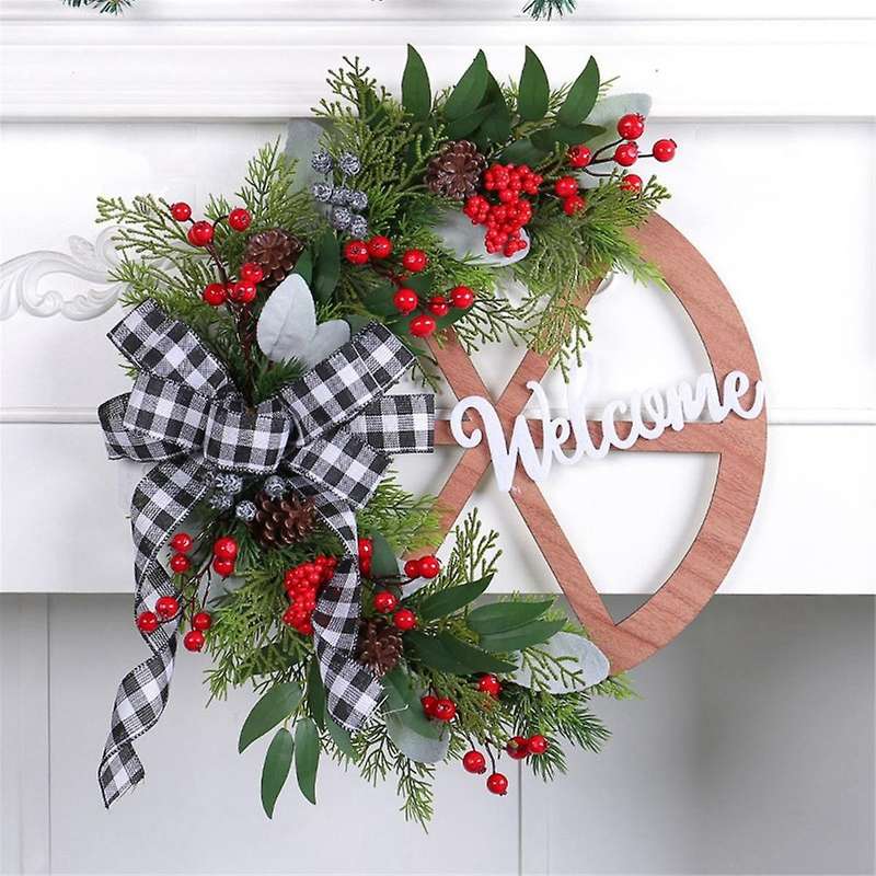 Winter Wreath-farmhouse Wagon-wheel Christmas Wreath for Front Door Porch Outside Vintage Wall Decor