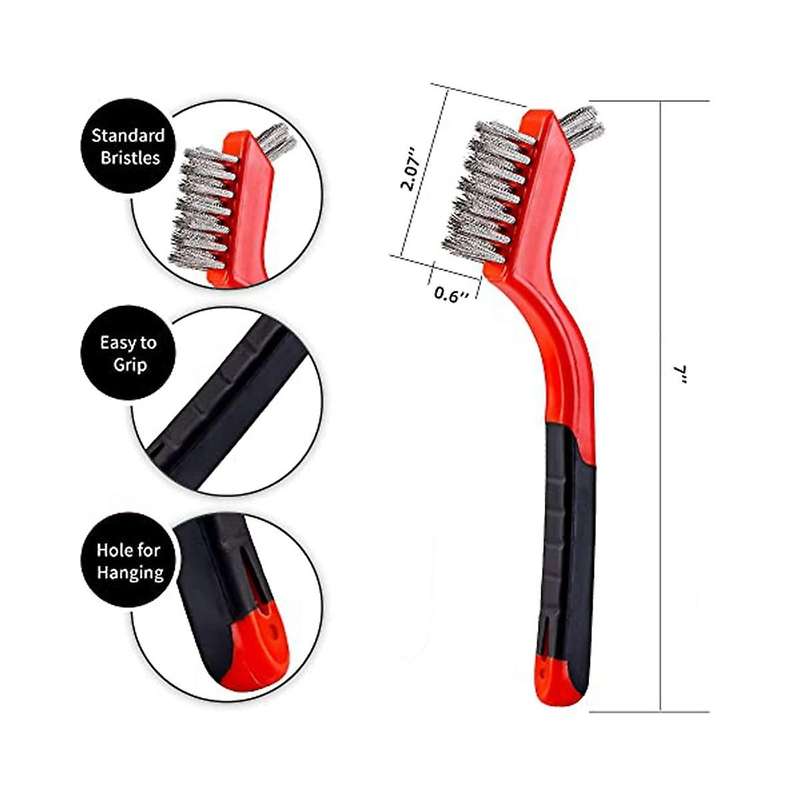 Wire Brush Set with Scraper 5pcs - Nylon/brass/stainless Steel Bristles with Curved Handle Grip For