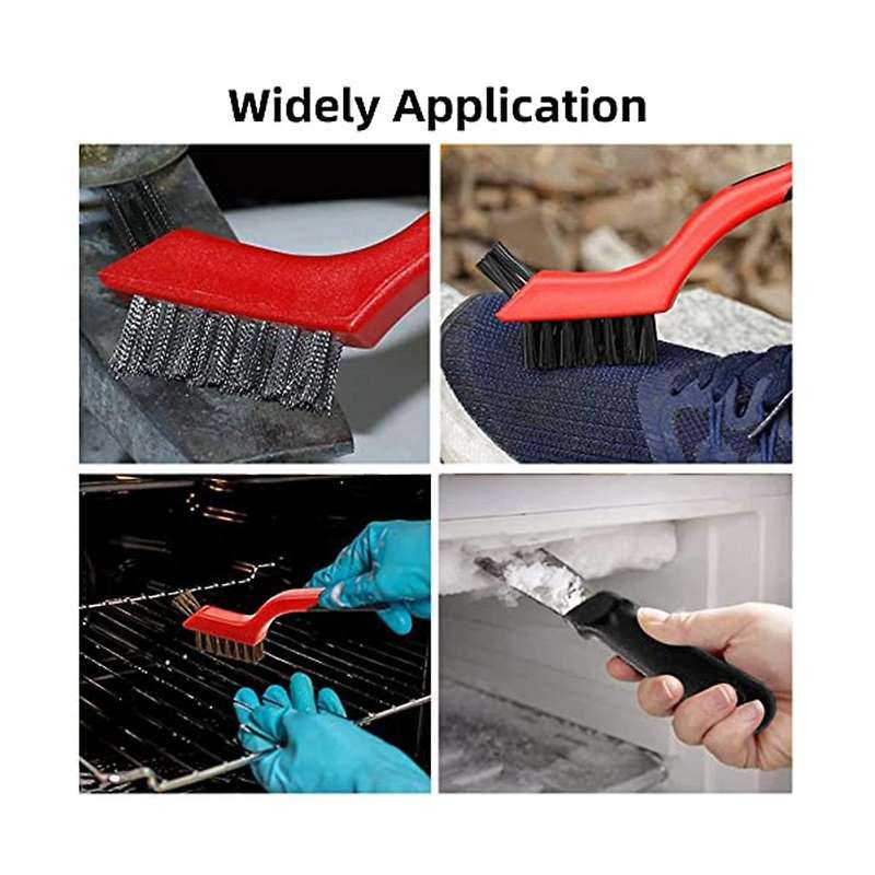 Wire Brush Set with Scraper 5pcs - Nylon/brass/stainless Steel Bristles with Curved Handle Grip For