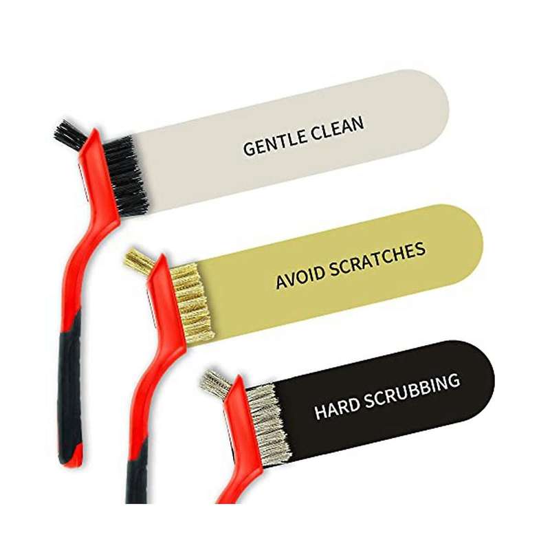 Wire Brush Set with Scraper 5pcs - Nylon/brass/stainless Steel Bristles with Curved Handle Grip For