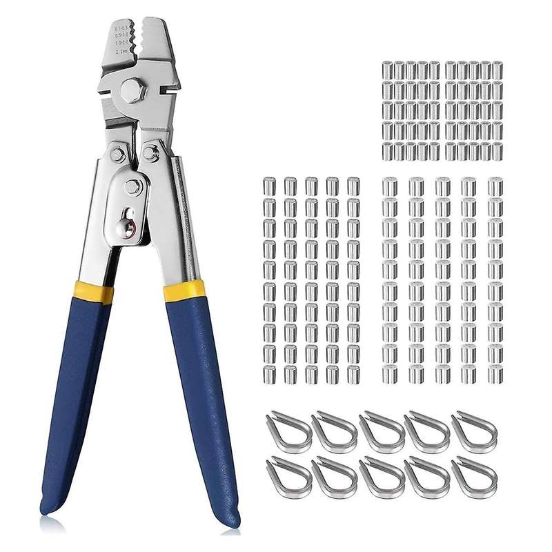 Wire Rope Crimping Tool Set for Wire Crimpers 0.1-2.2 mm with 150 Aluminum Double Tube Ferrules and