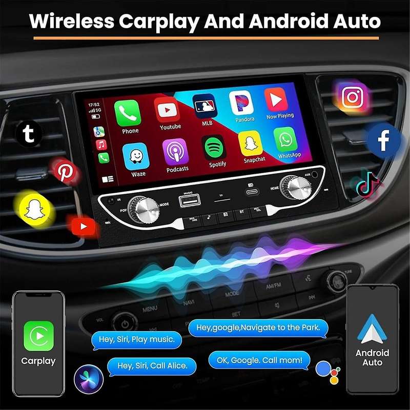Wireless 2 Din Car Stereo Carplay Android Auto,6.86 Inch Car Radio,Bluetooth Mirror Link FM/SWC/USB