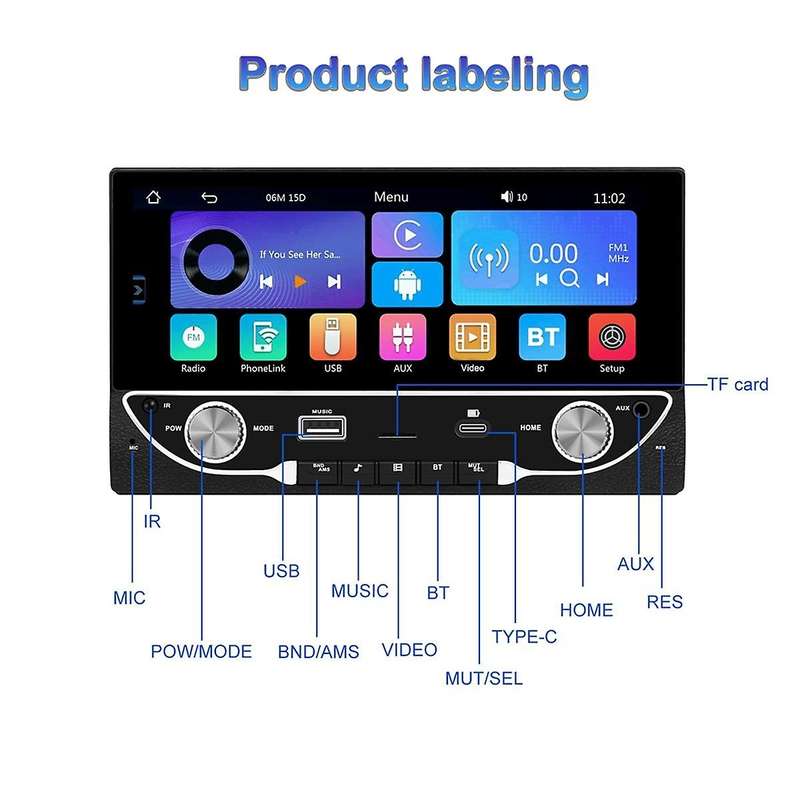 Wireless 2 Din Car Stereo Carplay Android Auto,6.86 Inch Car Radio,Bluetooth Mirror Link FM/SWC/USB