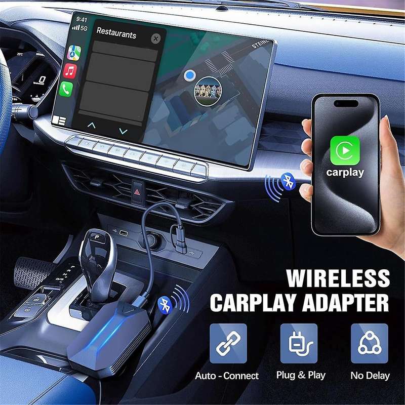 Wired to Wireless Carplay Adapter for Car Stereo with Type C Plug and Play WiFi Bluetooth 5.3 Receiv