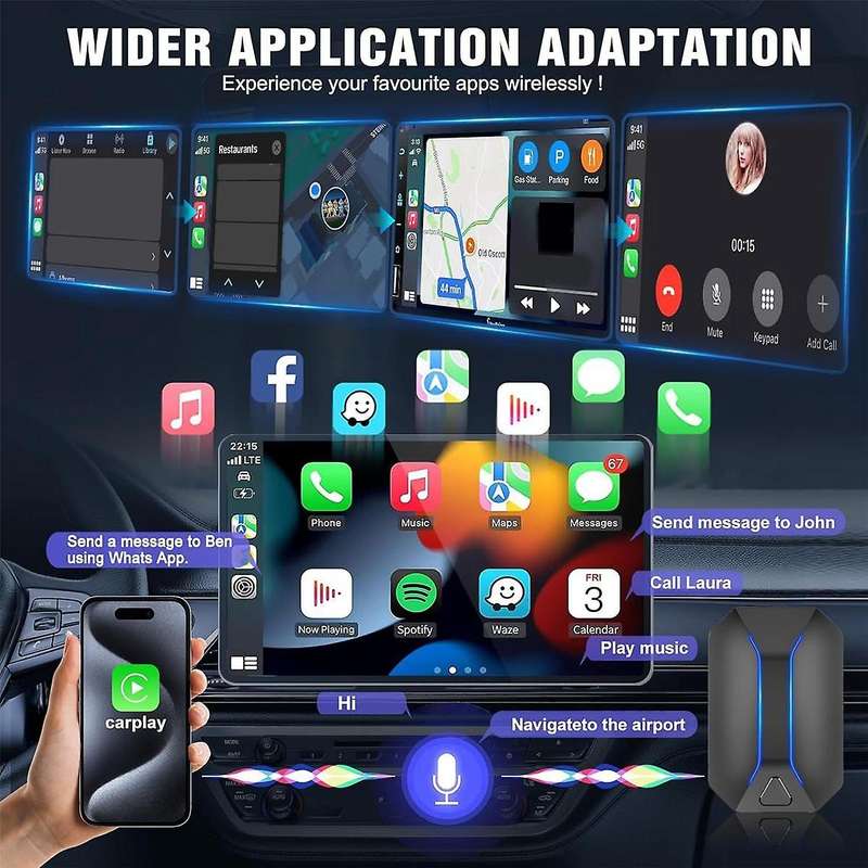 Wired to Wireless Carplay Adapter for Car Stereo with Type C Plug and Play WiFi Bluetooth 5.3 Receiv