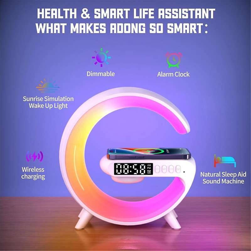 Wireless Atmosphere Bedside Light Music Lit Lamp 4-in-1 Alarm Clock & Bluetooth Speaker