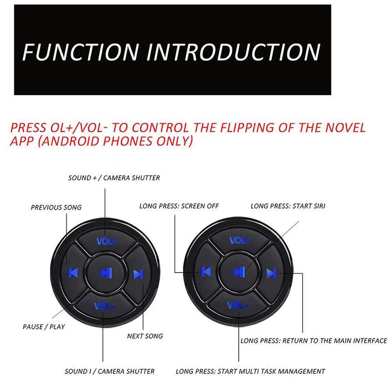 Wireless Bluetooth Media Button Remote Controller Car Motorcycle Bike Steering Wheel Music Play Remo