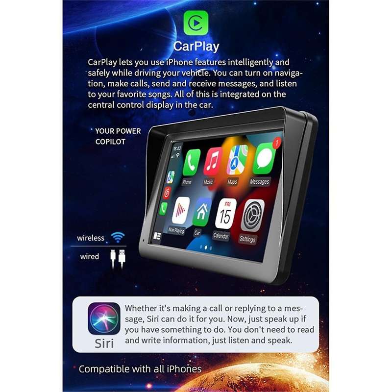 Wireless Carplay & Android Auto Car Stereo, Portable 7 Inch Touch Screen Navigation Audio Car Radio