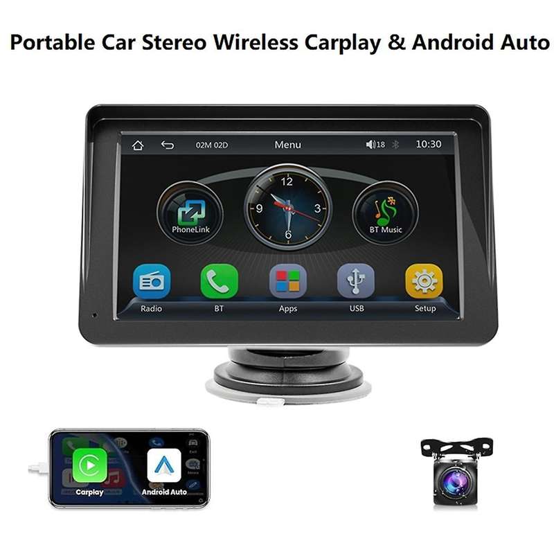 Wireless Carplay & Android Auto Car Stereo, Portable 7 Inch Touch Screen Navigation Audio Car Radio