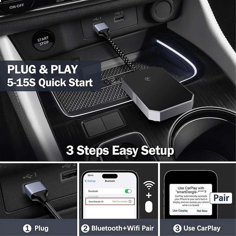 Wireless Carplay Adapter Carplay Wireless Adapter Convert Wired to Wireless 2024 Upgrade Plug & Play