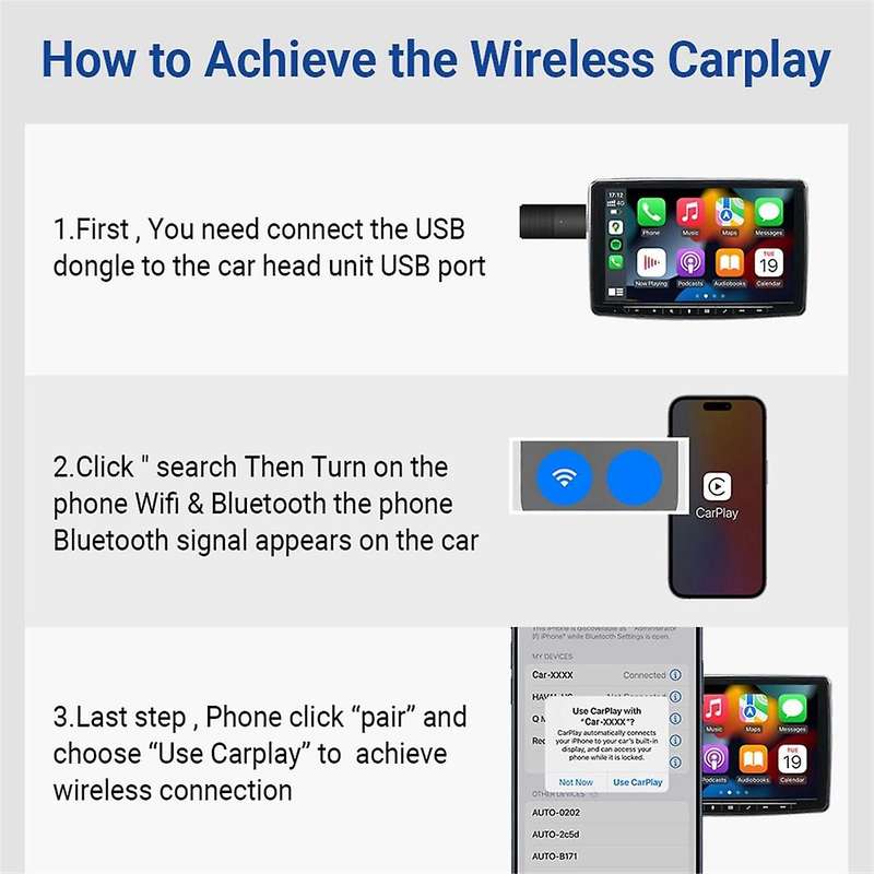 Wireless CarPlay Adapter Convert Wired to Wireless Carplay USB Bluetooth WiFi Fast Connect Plug and