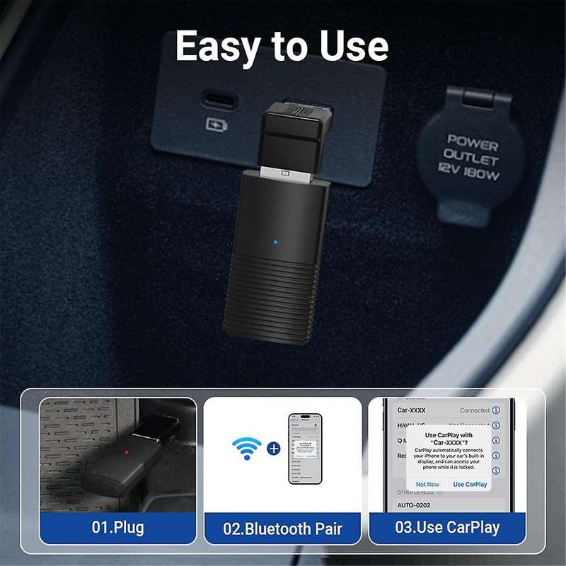 Wireless CarPlay Adapter Convert Wired to Wireless Carplay USB Bluetooth WiFi Fast Connect Plug and