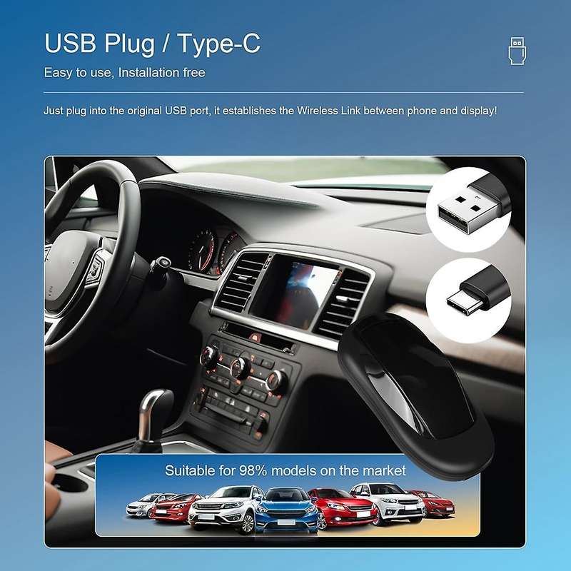 Wireless CarPlay Adapter for IOS Android, Support CarPlay Android Auto 2-In-1 Box , Mirror Link, 2G