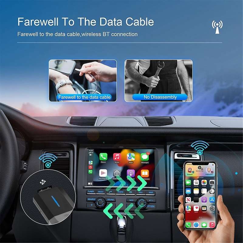 Wireless CarPlay Adapter, Car Dongle Converts Wired to Wireless, Type-C/USB, Plug & Play