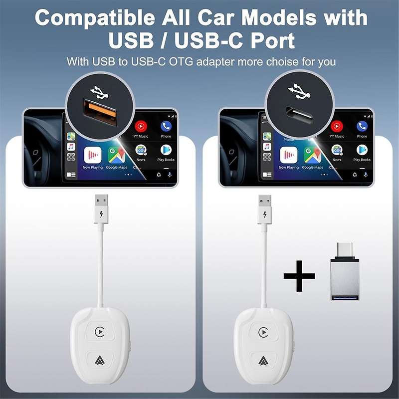 Wireless CarPlay Adapter, Wireless Android Auto Adapter Convert Wired to Wireless CarPlay Dongle for