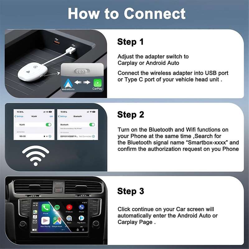 Wireless CarPlay Adapter, Wireless Android Auto Adapter Convert Wired to Wireless CarPlay Dongle for
