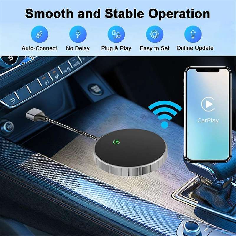 Wireless Carplay Adapter, Carplay Wireless Adapter Upgrade Plug & Play Converts Wired to Wireless Ca