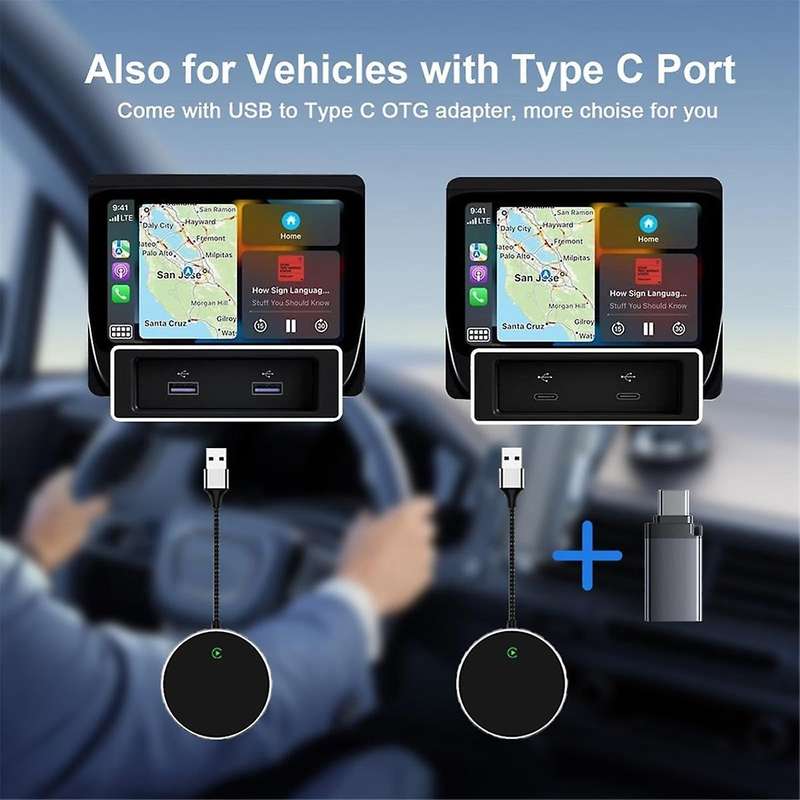 Wireless Carplay Adapter, Carplay Wireless Adapter Upgrade Plug & Play Converts Wired to Wireless Ca