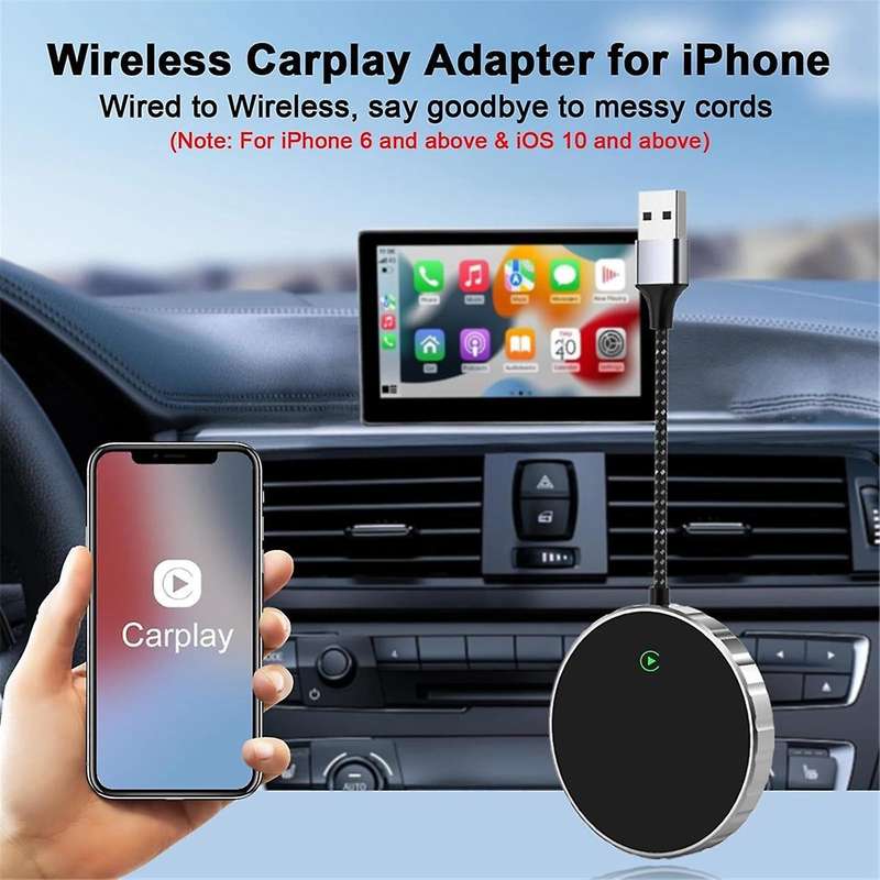 Wireless Carplay Adapter, Carplay Wireless Adapter Upgrade Plug & Play Converts Wired to Wireless Ca