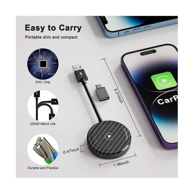 Wireless Carplay Adapter, Plug & Play for Carplay Wireless Adapter, Online Update Auto Connect Easy