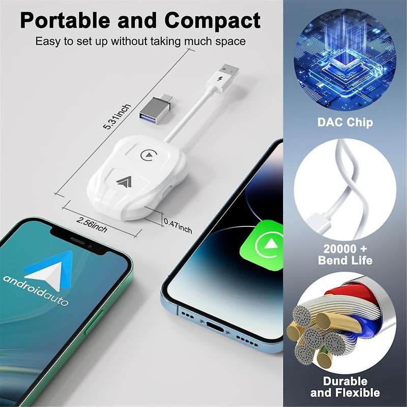 Wireless Carplay Android Auto Adapter,Plug & Play Dongle, for All Wired CarPlay Cars IOS 10+ Android