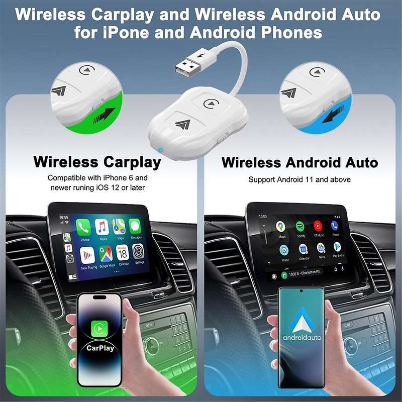Wireless Carplay Android Auto Adapter,Plug & Play Dongle, for All Wired CarPlay Cars IOS 10+ Android