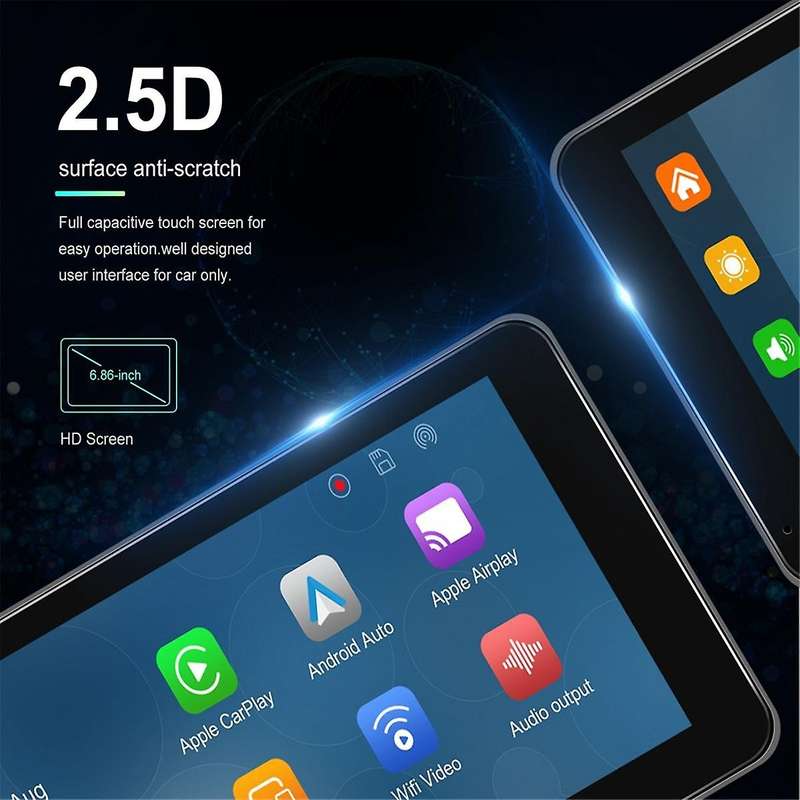 Wireless Carplay Android Auto Portable Car Stereo with Front Camera, Dash Cam 6.86Inch Car Radio Re
