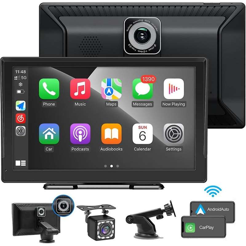 Wireless Carplay Car Stereo, 9Inch Touch Screen Carplay and Android Auto, Dash Cam, Backup Camera, M