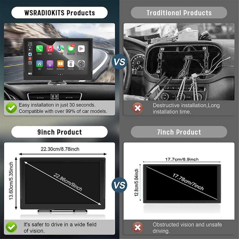Wireless Carplay Car Stereo, 9Inch Touch Screen Carplay and Android Auto, Dash Cam, Backup Camera,