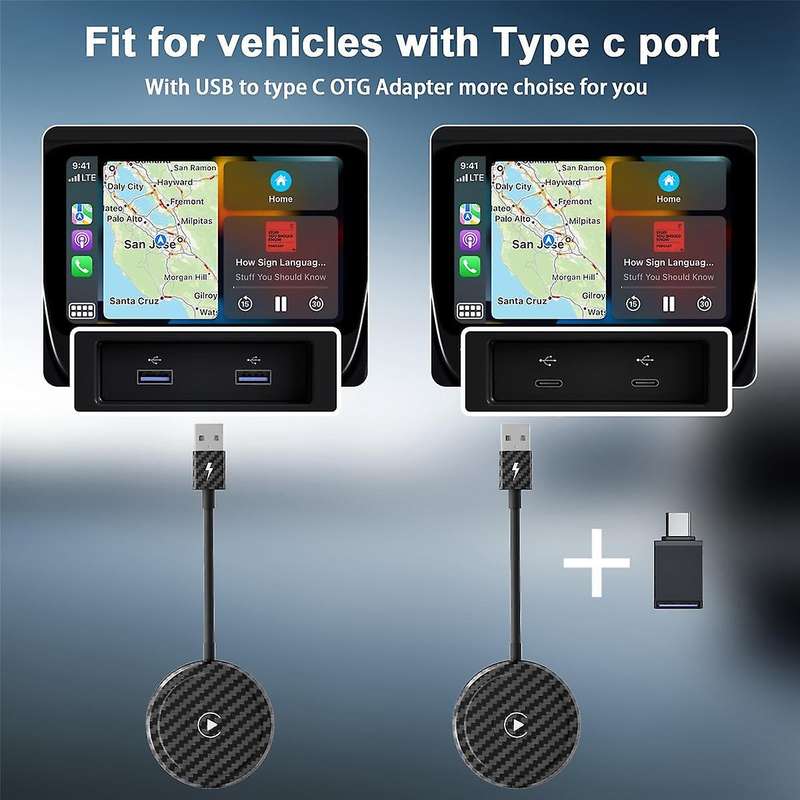 Wireless Carplay Dongle Adapter for Wireless Auto Car Adapter for Plug Play WiFi Online Update