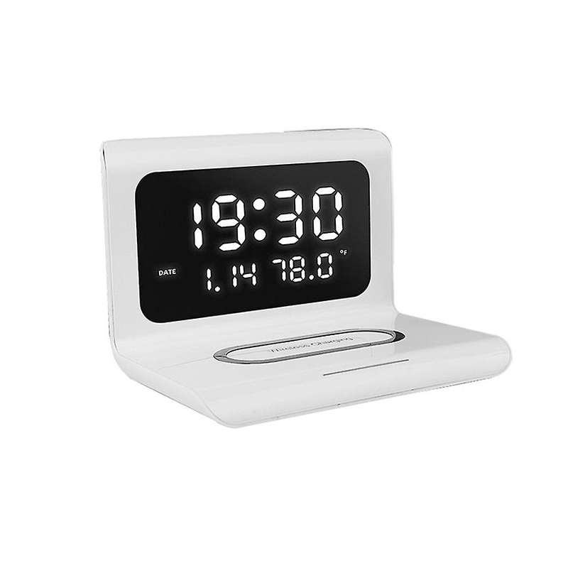 Wireless Charger with Digital LED Electric Alarm Clock Desktop Digital Thermometer Clock HD Clock wi