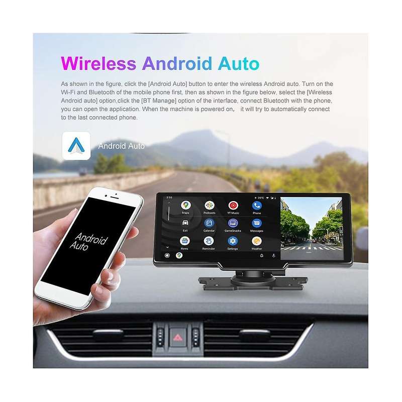 Wireless Carplay Portable Car Stereo Android Auto, 9.3 Inch Hd Touchscreen with Bluetooth Rear Back
