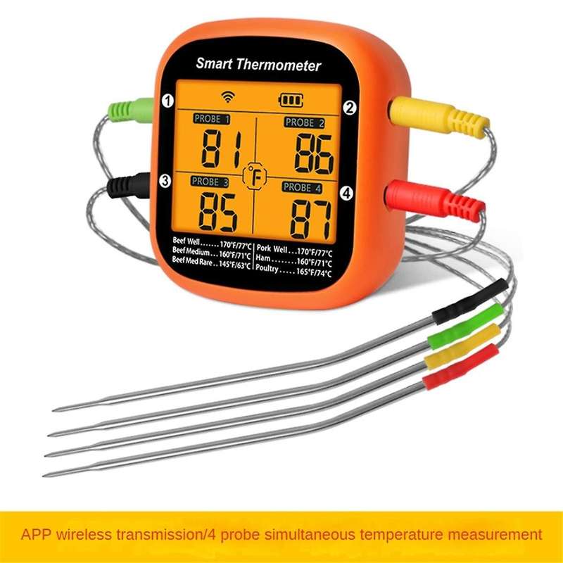 Wireless Meat Thermometer for Grilling Smoker Oven APP Digital Thermometer with Four Probes Smart BB