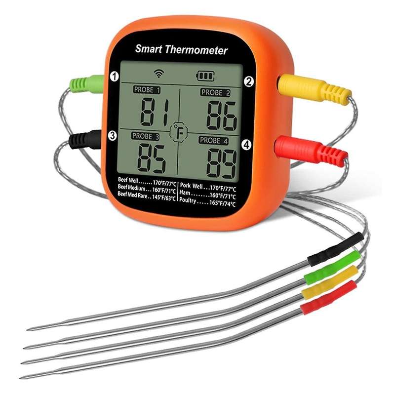 Wireless Meat Thermometer for Grilling Smoker Oven APP Digital Thermometer with Four Probes Smart BB