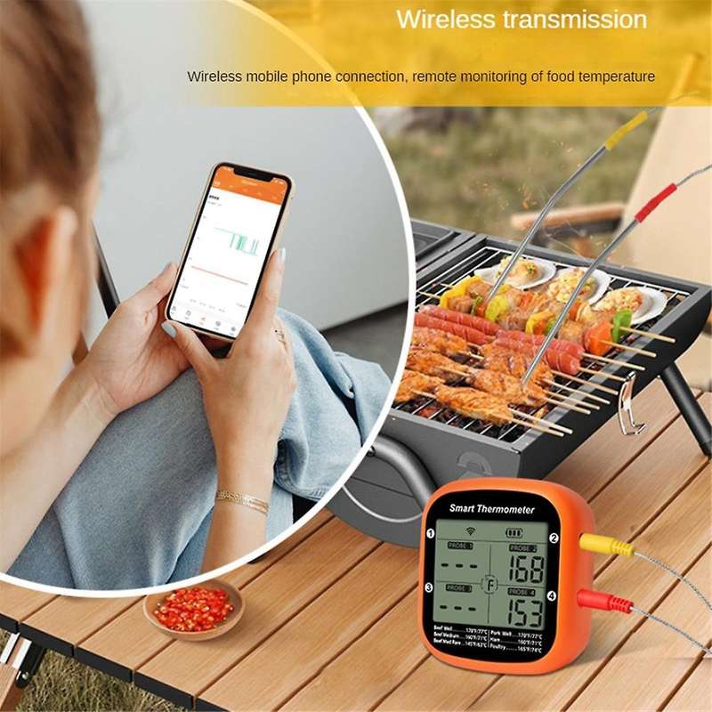 Wireless Meat Thermometer for Grilling Smoker Oven APP Digital Thermometer with Four Probes Smart BB